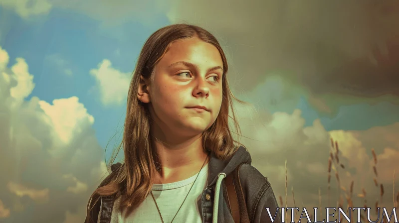 AI ART Greta Thunberg with a Cloudy Sky Background