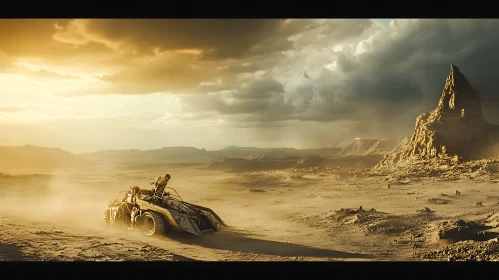 Desert Vehicle in Post-Apocalyptic Landscape