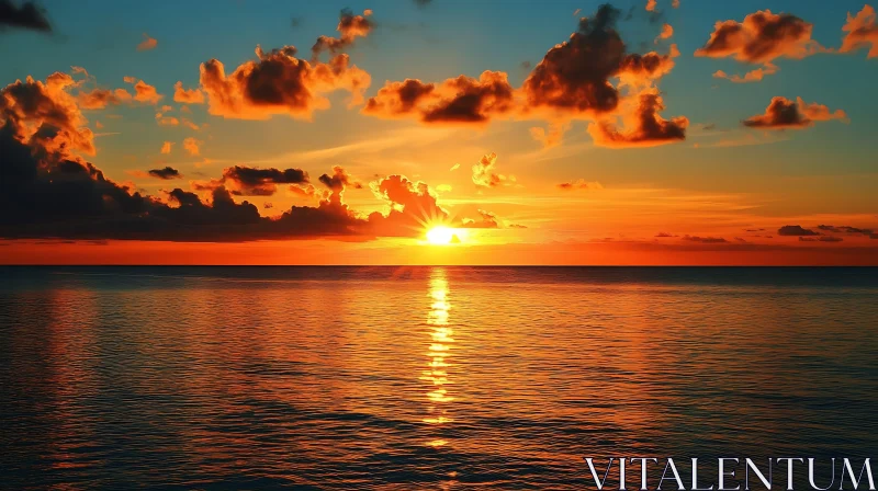 Ocean Sunset with Orange Clouds AI Image