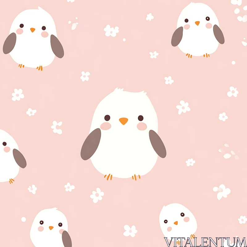 Adorable Bird and Floral Pattern AI Image