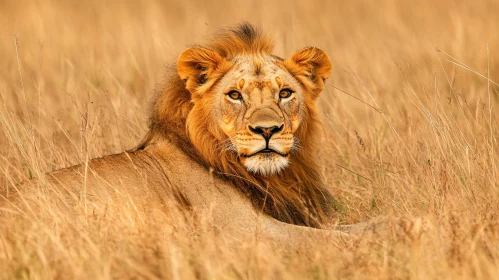 Lion in Golden Grass