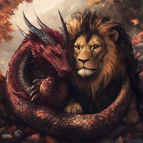 Fantasy Creatures: Lion and Dragon Together