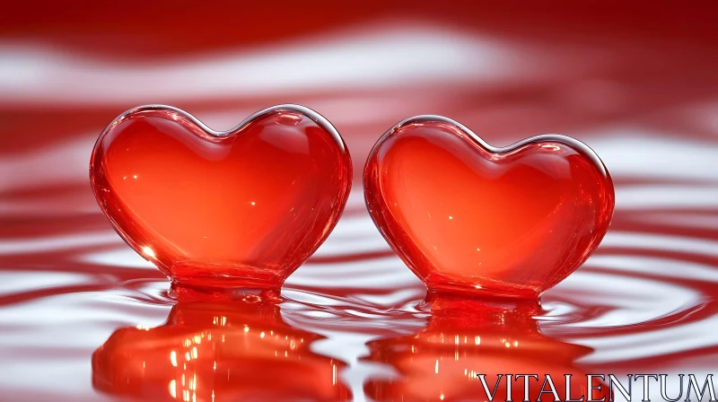 Red Hearts in Water AI Image