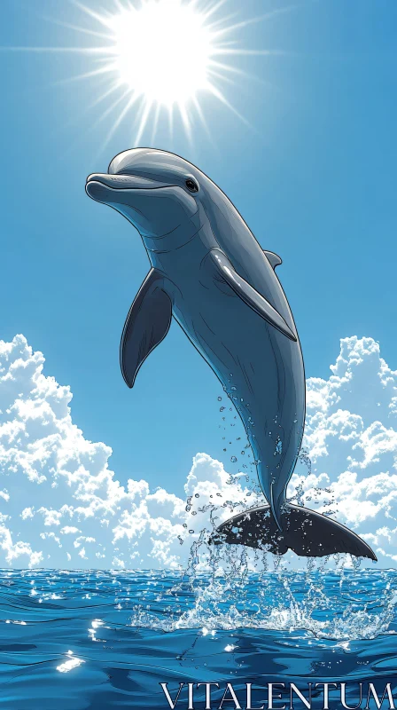 Sunlit Dolphin in Ocean Serenity AI Image