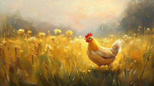Golden Field with Chicken