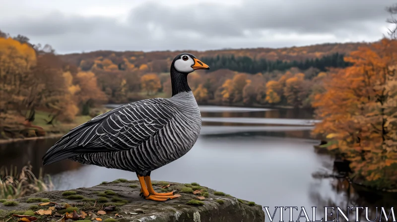 Poised Bird Amidst Fall Colors AI Image