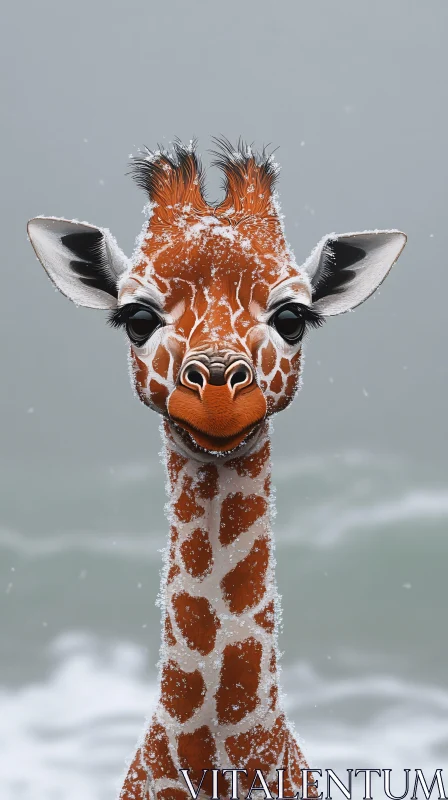 Giraffe in Winter Wonderland AI Image