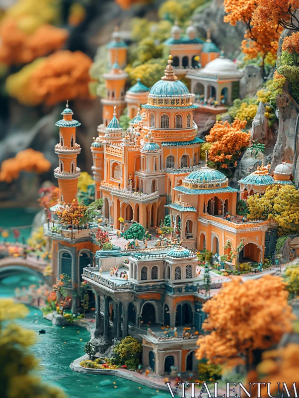 Orange Buildings and Turquoise Domes AI Image