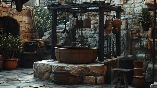 Old Stone Well in a Tranquil Courtyard