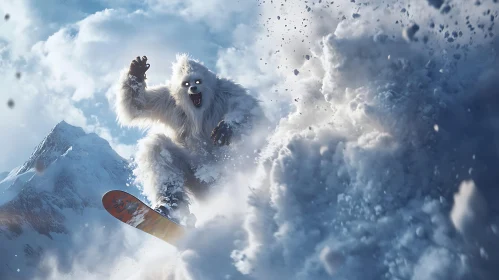 Snowboarding Yeti in Mountain Landscape