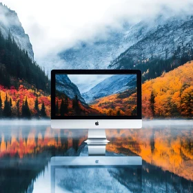 iMac with Mesmerizing Autumn Mountain Reflection