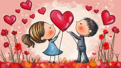 Whimsical Love Illustration with Children