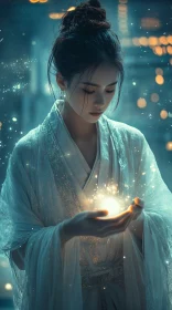 Luminous Orb Portrait of Serene Woman