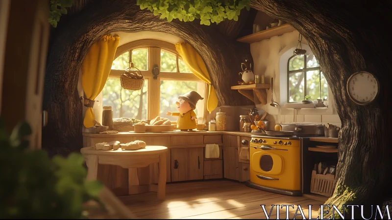 Whimsical Treehouse Kitchen with Cartoon Character AI Image