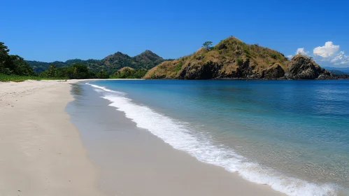 Tranquility by the Sea: Sandy Beach and Hills