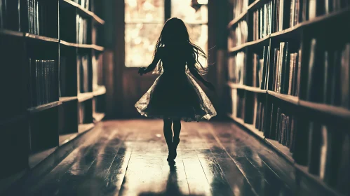 Girl Silhouette in Library