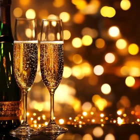 Festive Champagne Glasses with Bokeh Lights