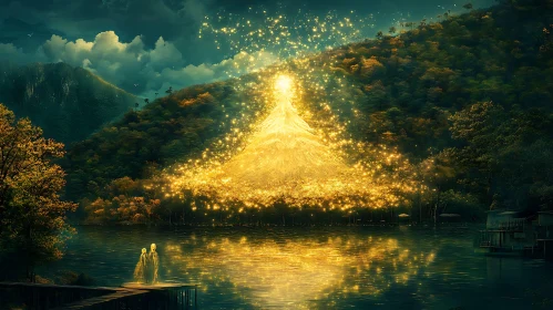 Luminous Mountain and Water Reflection