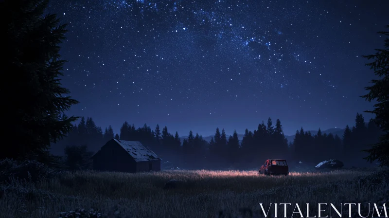 AI ART Starry Night Landscape with House and Car