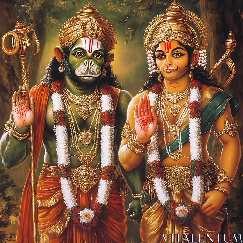 Classical Depiction of Hanuman and Rama AI Image