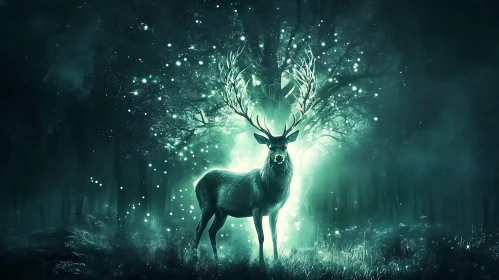 Mystical Deer in Glowing Woods