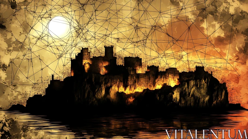 AI ART Medieval Castle at Sunset