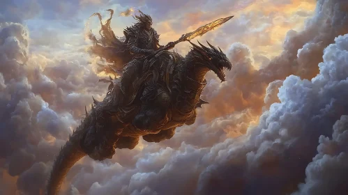 Fantasy Dragon Rider in the Sky