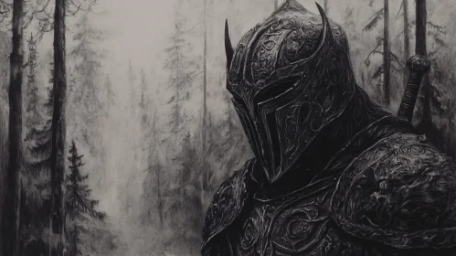 Armored Warrior in Misty Forest