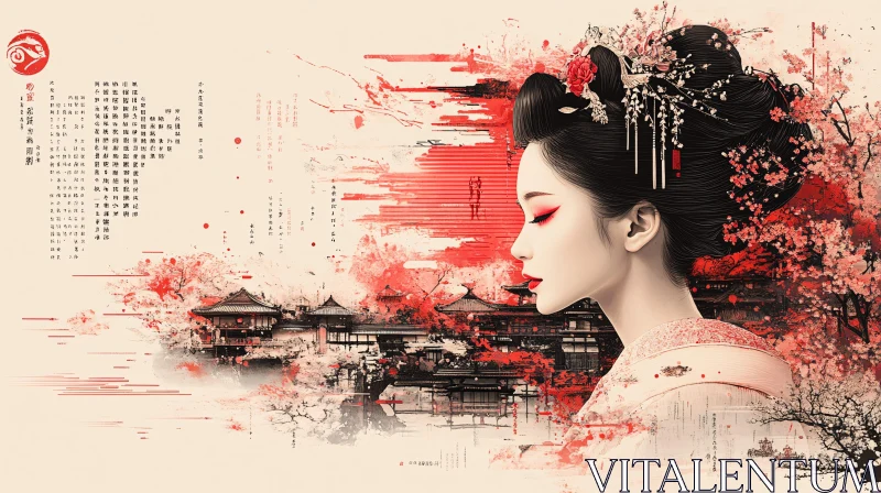 Japanese Beauty: Geisha and Blossoms AI Image