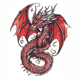 Detailed Red Dragon with Spread Wings