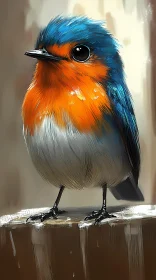 Vivid Orange and Blue Bird Artwork