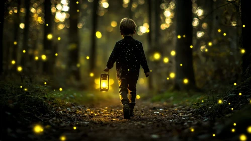 Child's Journey Through Forest of Lights