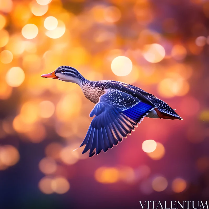 Flying Duck with Blurred Background AI Image