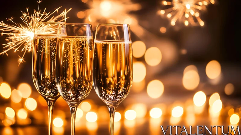 AI ART Sparkling Champagne Flutes with Bokeh Lights