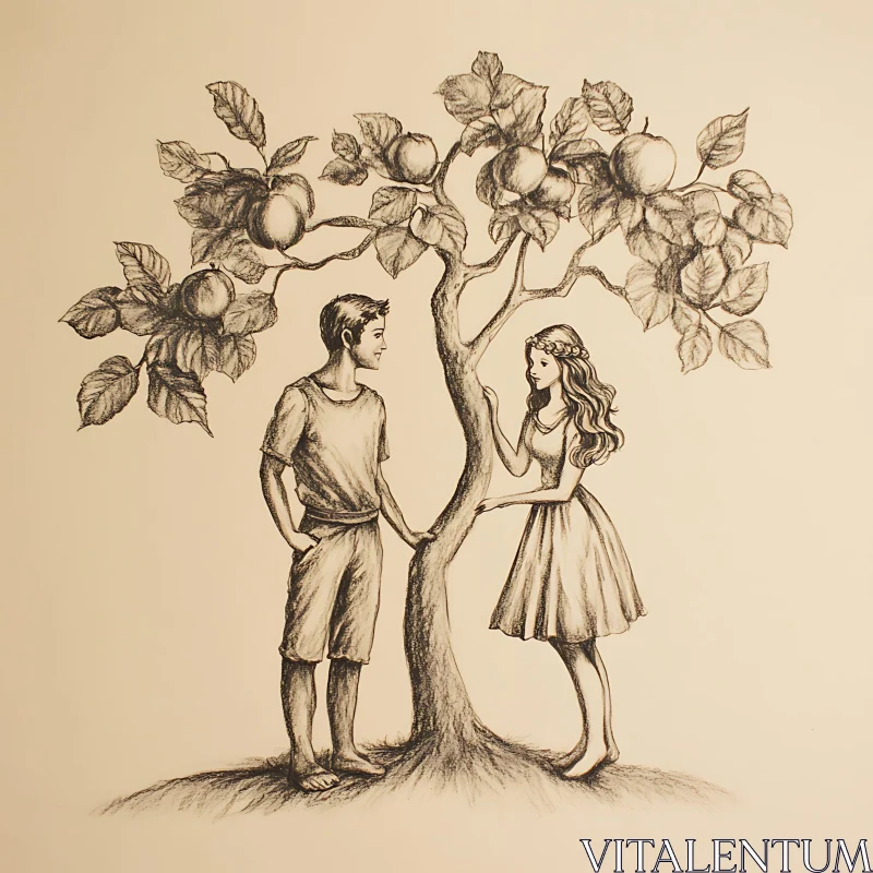 AI ART Couple's Serenade Underneath Apple Tree Art