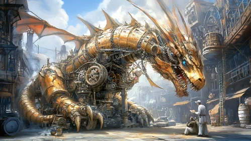 Mechanical Dragon in Urban Setting