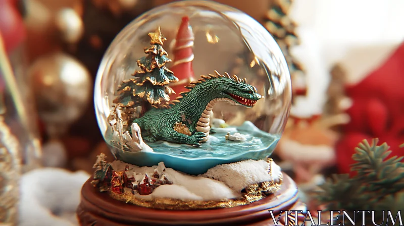 Winter Dragon in a Christmas Globe AI Image