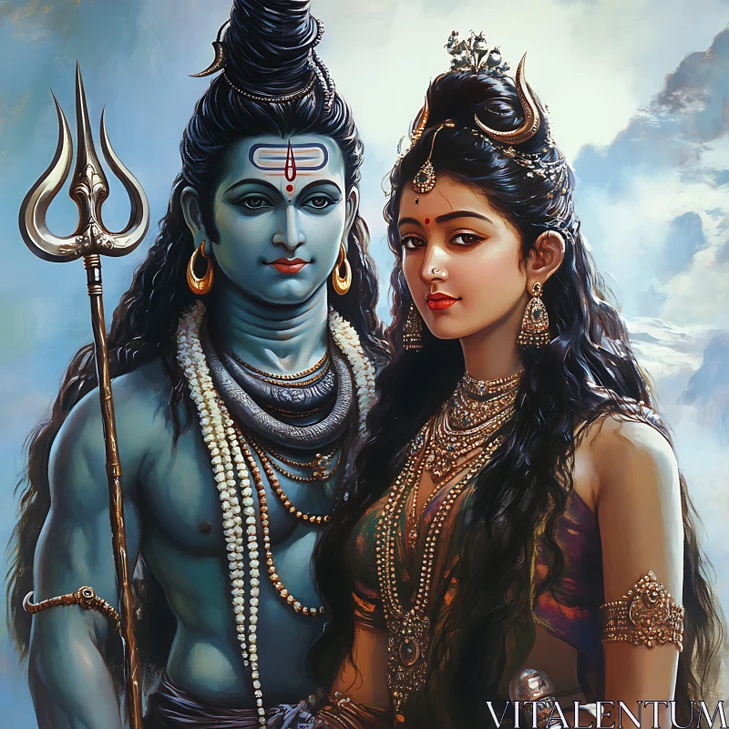 Divine Hindu Deities Shiva and Parvati AI Image