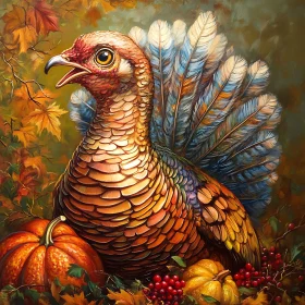 Thanksgiving Turkey Amidst Fall Harvest