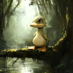 Cartoon Duck on a Branch