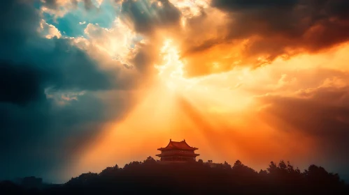 Sunset Pagoda: Silhouette in Golden Light
