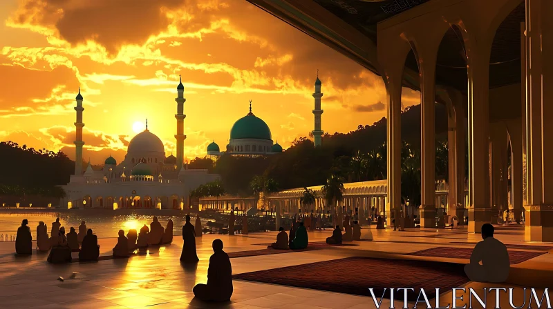 Golden Mosque at Sunset AI Image