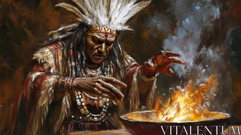 AI ART Native American Shaman Fire Ceremony