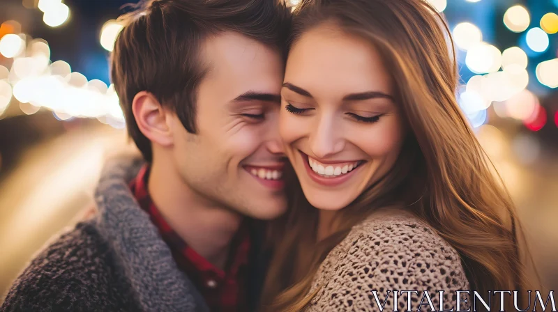 Smiling Couple in Warm Bokeh AI Image