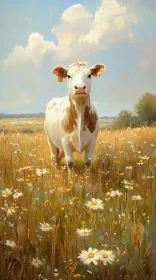 Serene Cow in a Floral Field