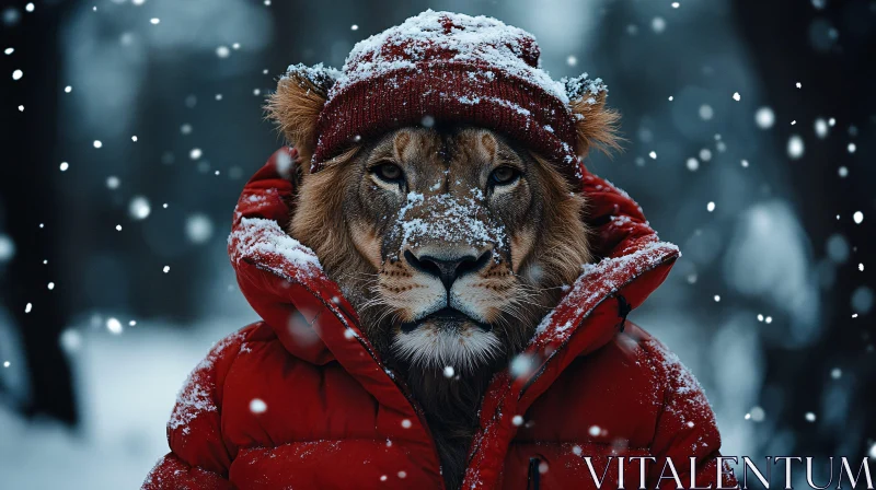 Winter Lion Portrait AI Image