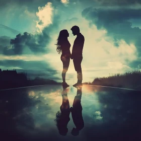 Silhouette of Couple Holding Hands