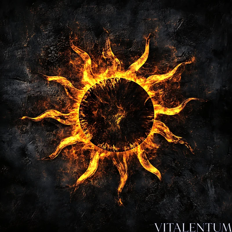 Blazing Sun with Fiery Tendrils on Dark Background AI Image