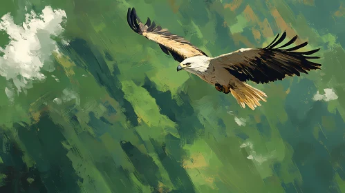 Eagle Soaring in Green Sky