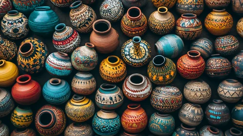 Collection of Colorful Earthenware Pottery